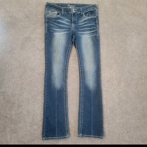 Amethyst Boot Cut Jeans 11 Juniors Girls Blue Embroidered Mid Rise Stretch EMMA